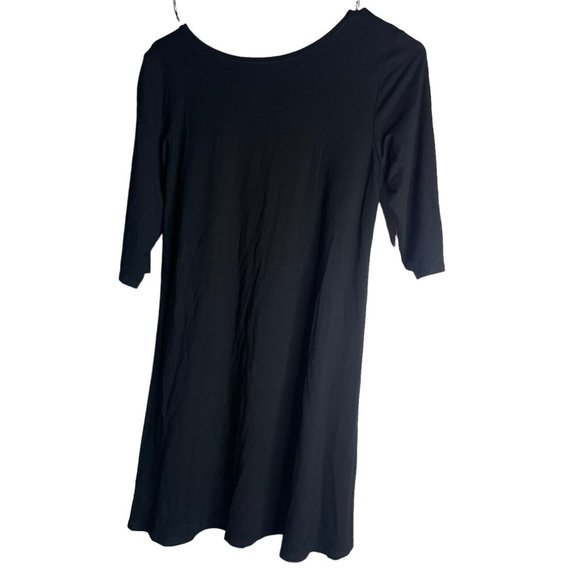 Eileen Fisher Mini Dress Women XS Viscose Stretch Jersey Dress Black Half Sleeve - Picture 2 of 8